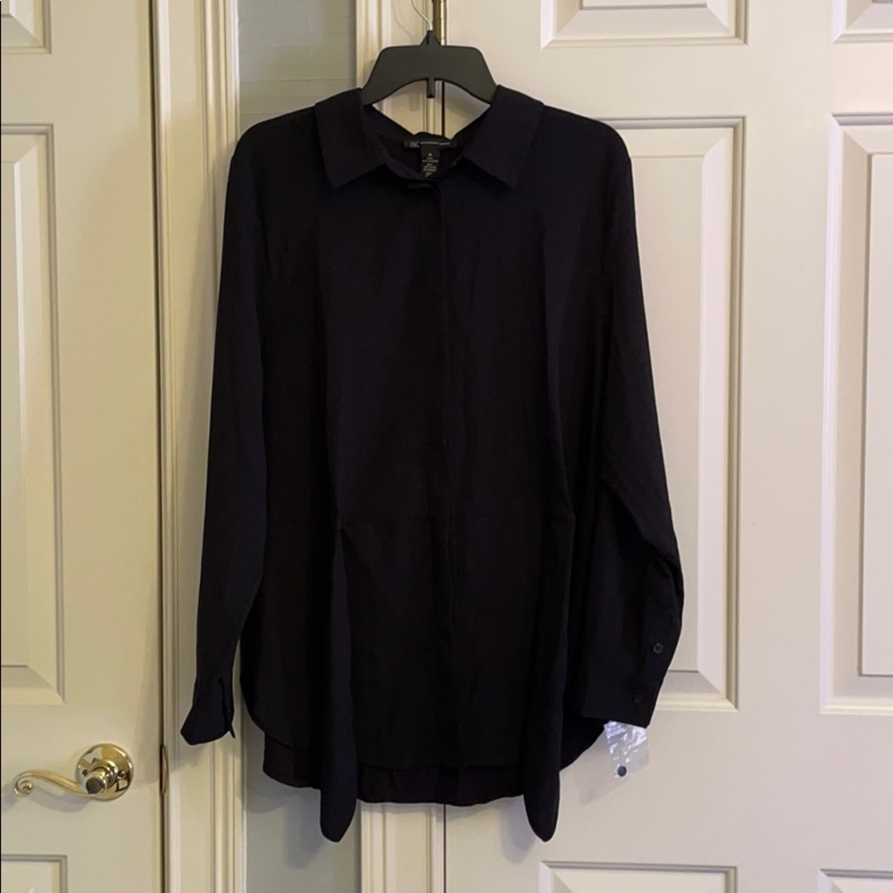INC long sleeve black button-down tunic